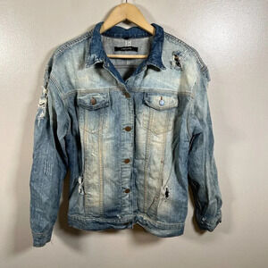 J Brand Denim Jean Jacket Womens One Size Distressed Oversized Wasted Wash Blue